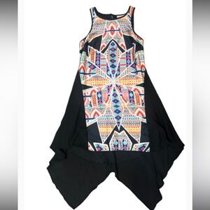 Bisou Bisou Black Multicolor Asymmetrical Sleeveless Dress